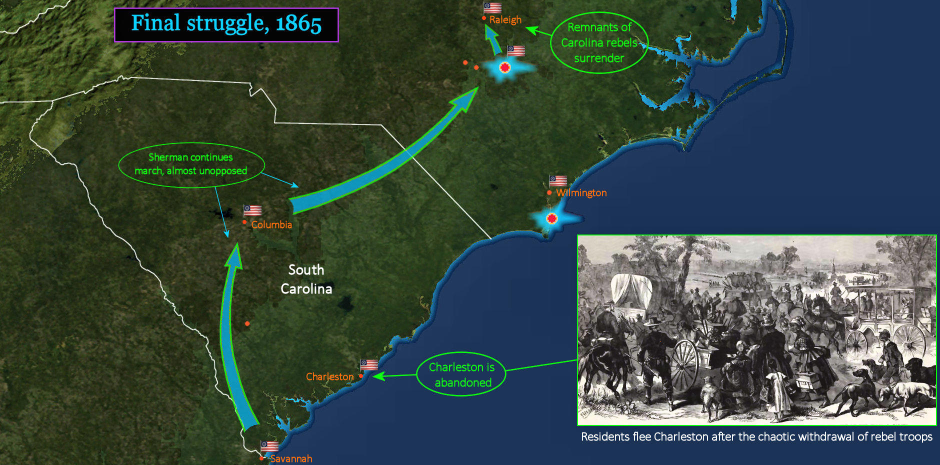 Sherman in the Carolinas, 1865 map